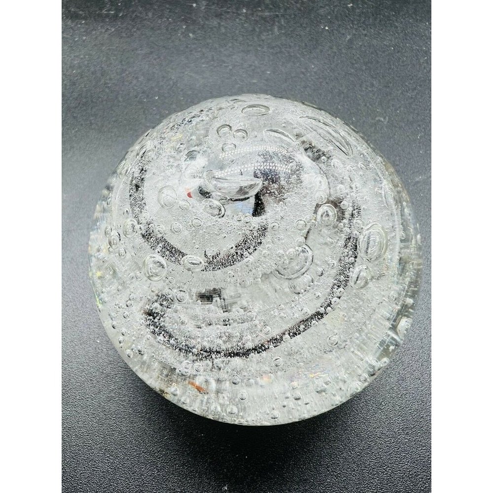 KARG SIGNED Art Glass Paperweight Swirl Black Iridescent 3x3.5